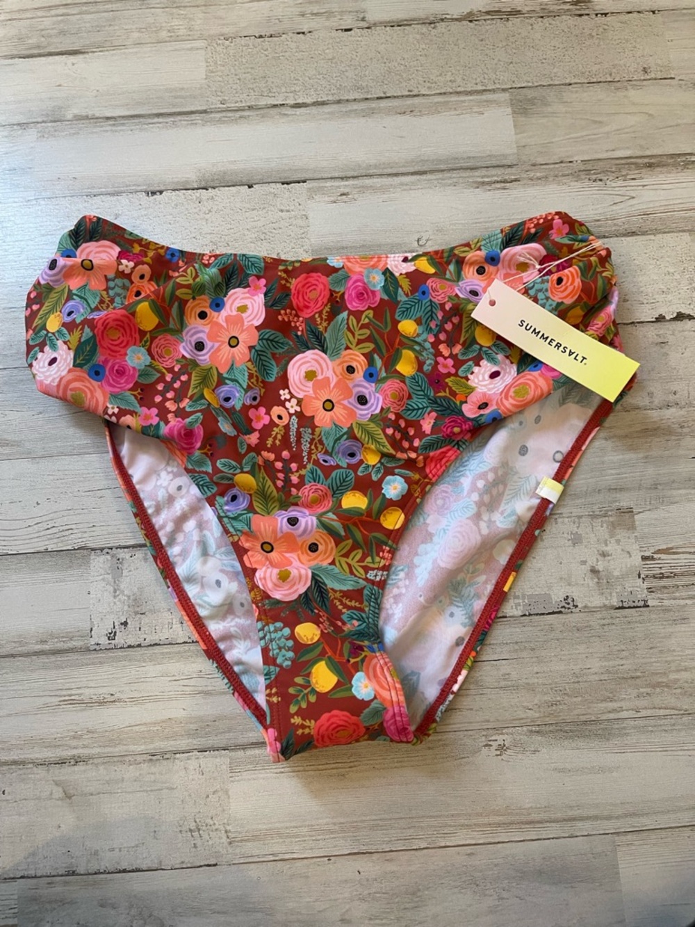 NWT Summersalt x Rifle Paper Co. Ruched High Leg High Rise Bottom Size 6